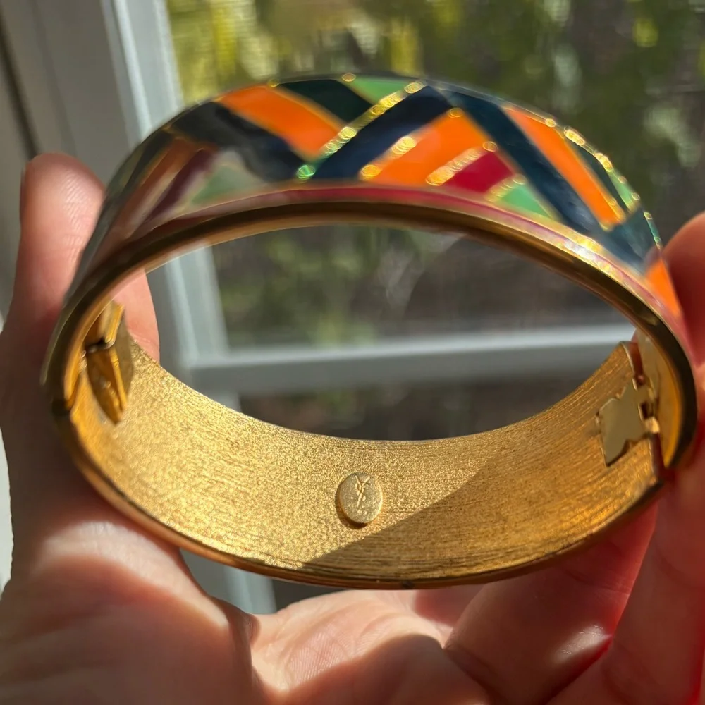 Vintage YSL Yves Saint Laurent Enamel Mosaic Hinged Cuff (c. 1970s–80s)✨ - Picture 4 of 11
